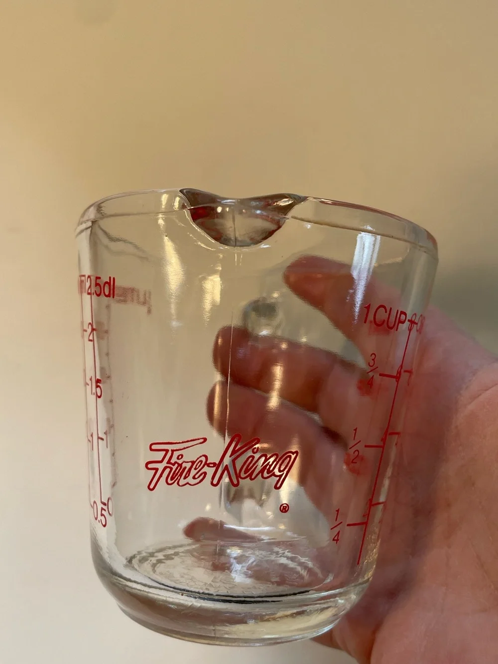 Vintage Fire-King 1 Cup Glass Measuring Cup Anchor Hocking Red Graphics USA